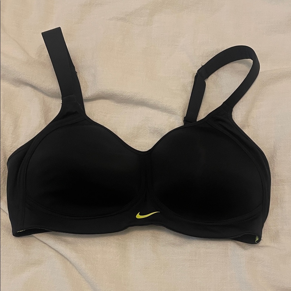 Nike Women's Black Sports Bra with Yellow Swoosh